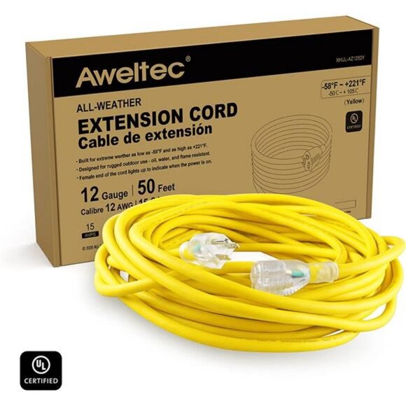 Outdoor 12/3 Extension Cord 12AWG 50FT 15Amp 1875Watts, TPE Rubber SJEOW - Picture 6 of 6